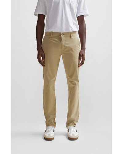 BOSS Slim-fit Pants In Stretch-cotton Satin - Brown