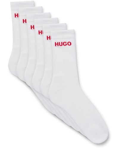 HUGO Lot de six paires de chaussettes mi-mollet à logo - Blanc
