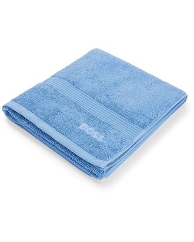 BOSS Logo Bath Towel In Aegean Cotton - Blue