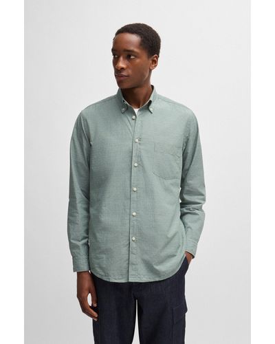 BOSS Button-down Regular-fit Shirt In Cotton Dobby - Green