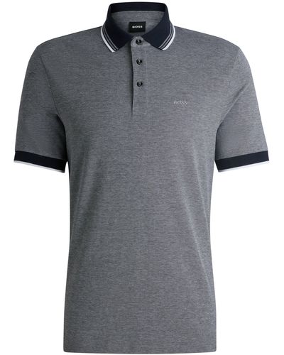 BOSS Poloshirt aus Oxford-Baumwoll-Piqué mit Logo-Detail - Schwarz