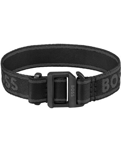 BOSS Black Woven Logo-strap Cuff With Adjustable Buckle