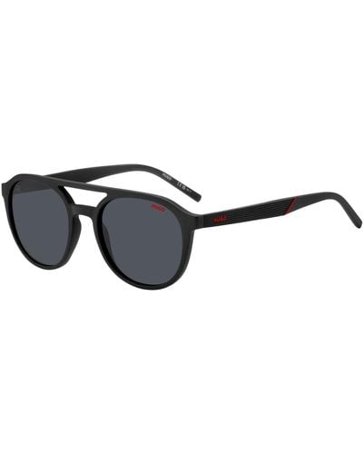 HUGO Matte-black Sunglasses With Patterned Temples