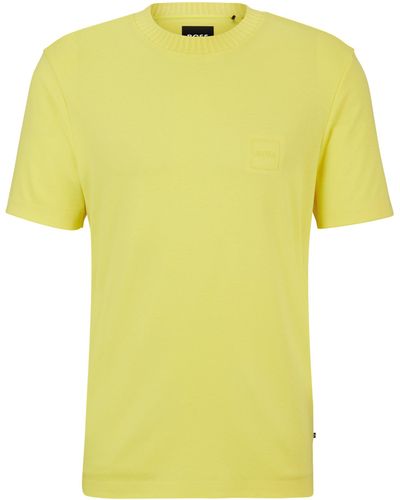 BOSS Regular-Fit T-Shirt aus Baumwoll-Mix mit Logo-Prägung - Gelb