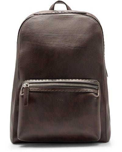 BOSS Leather Backpack With Emed Logo - Black