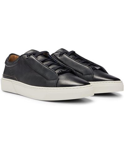 BOSS Gary Grained-leather Low-top Trainers With Branded Metal Lace Loop - Black