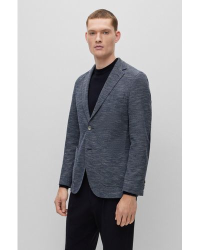BOSS Regular-fit Jacket In Micro-patterned Cloth - Blue