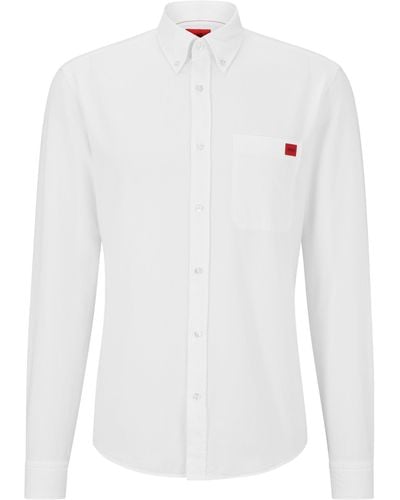 HUGO Slim-Fit Hemd aus Oxford-Baumwolle mit Button-Down-Kragen - Weiß