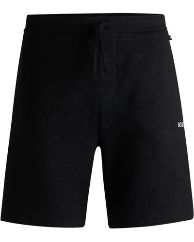 BOSS Pyjama-Shorts mit Waffelstruktur und Logo-Stickerei - Schwarz
