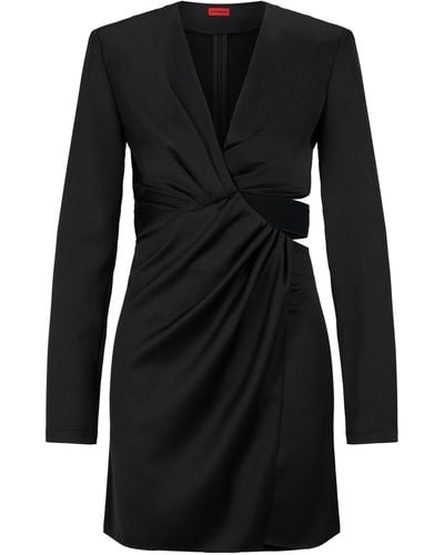 HUGO Long-sleeved Mini Dress With Cut-out Details - Black