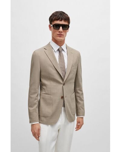 BOSS Slim-fit Jacket In A Patterned Wool Blend - Natural