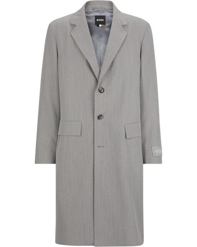 BOSS Slim-Fit Mantel aus gemusterter Schurwolle - Grau