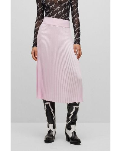 HUGO Plissé Pleated Midi Skirt With Stacked-logo Waistband - Pink