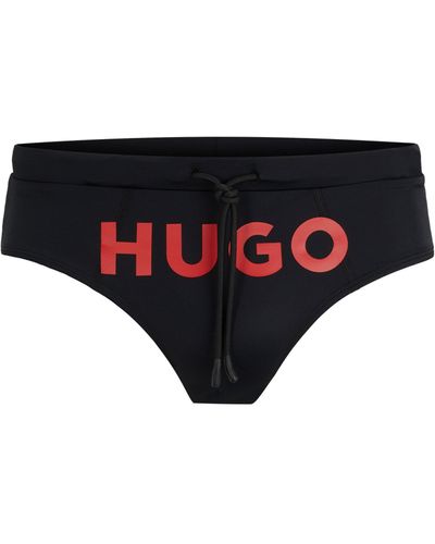 HUGO Badehose aus Stretch-Jersey mit Folienprint-Logo - Schwarz