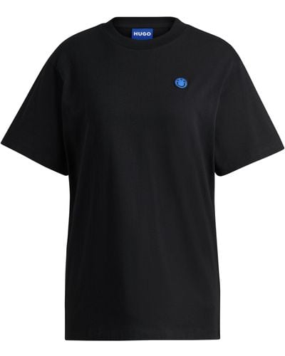 HUGO T-shirt Van Katoenen Jersey Met Logopatch - Zwart