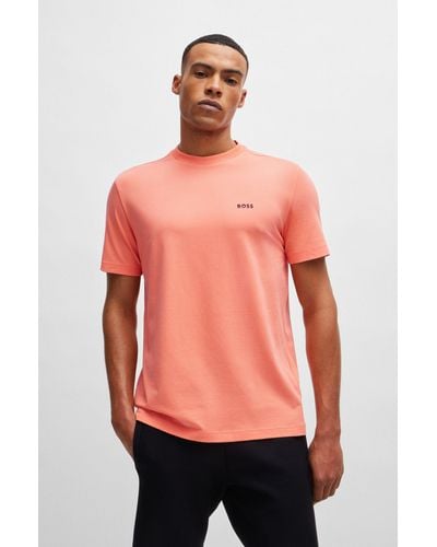 BOSS Stretch-cotton Regular-fit T-shirt With Contrast Logo - Pink