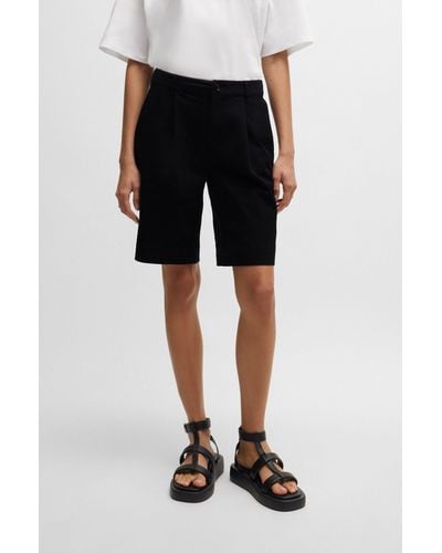 BOSS Relaxed-fit High-rise Shorts In Stretch Cotton - Black