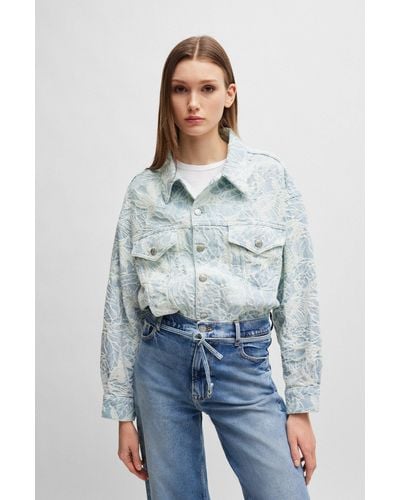 BOSS Cotton-denim Jacket With Embroidered Pattern - Blue