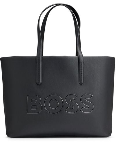 BOSS Shopper aus genarbtem Kunstleder mit Outline-Logo - Schwarz