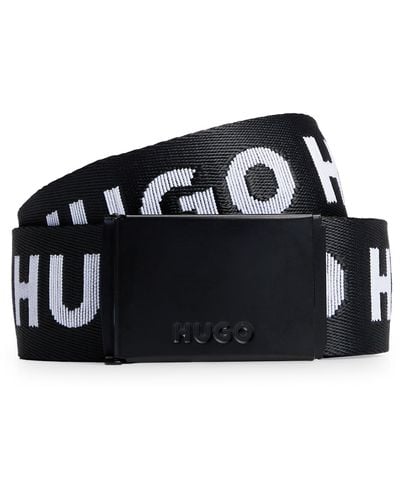 HUGO Logo-webbing Belt With Branded Plaque Buckle - Black