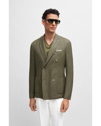 BOSS Slim-fit Jacket In Wool, Silk And Linen - Green