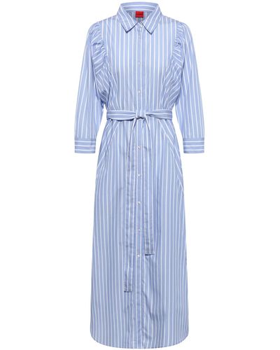 HUGO Belted Shirt Dress In Striped Cotton - Blue