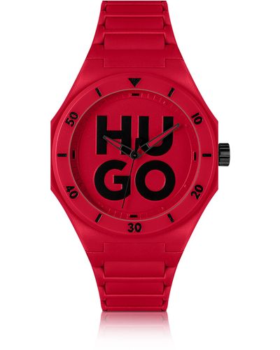 HUGO Rood Horloge Met Ton-sur-ton Polsband Van Silicone