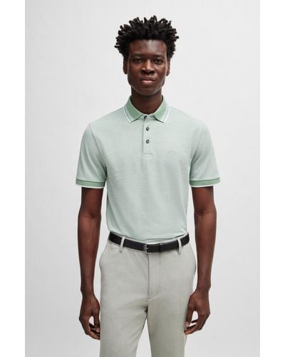 BOSS Oxford-cotton-piqué Polo Shirt With Logo Detail - Green