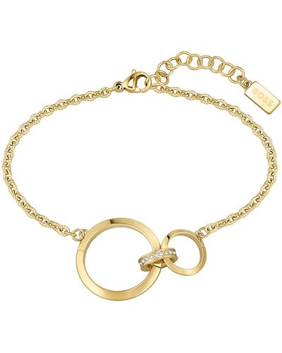 BOSS Triple-ring Chain Bracelet With Crystal Studs - Metallic