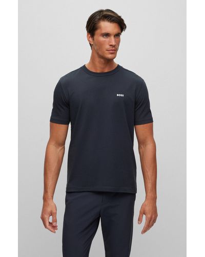 BOSS T-shirt en coton stretch à logo contrastant - Bleu