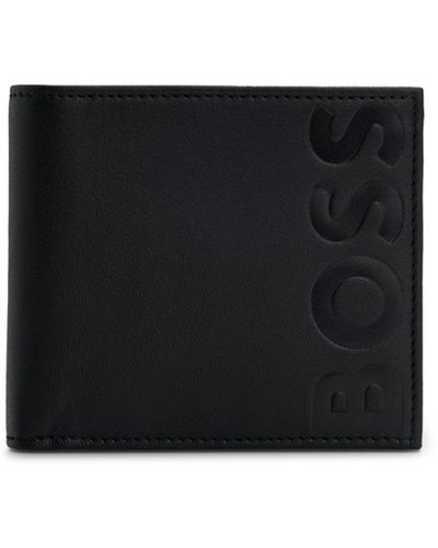 BOSS Geldbörse aus genarbtem Leder mit Münzfach und Logo-Prägung - Schwarz