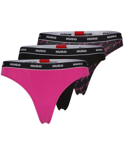 HUGO Three-pack Of Stretch-cotton Thongs With Logo Waistbands - Multicolor