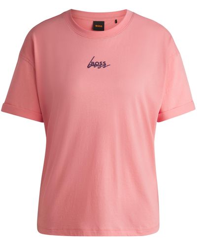 BOSS T-Shirt aus Baumwoll-Jersey mit Signature-Print - Pink