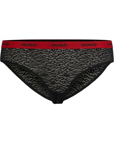 HUGO Stretch-lace Briefs With Logo Waistband - Black