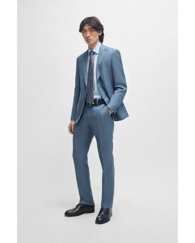 BOSS Regular-fit Suit In Micro-patterned Virgin Wool - Blue