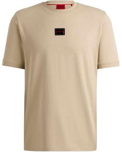 HUGO T-Shirt aus Baumwoll-Jersey mit gummiertem Logo-Etikett - Natur