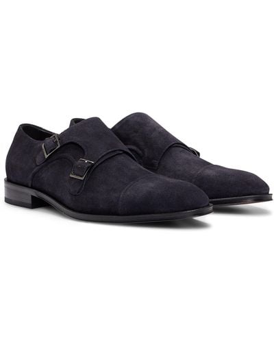 BOSS Suede Shoes With Double-monk Strap And Cap Toe - Black