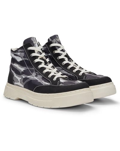 HUGO Camouflage-print High-top Sneakers With Stacked Logo - Black