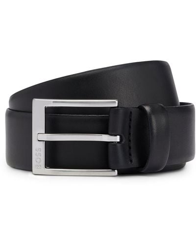 BOSS Italian-leather Belt With Silver-toned Buckle - Grey