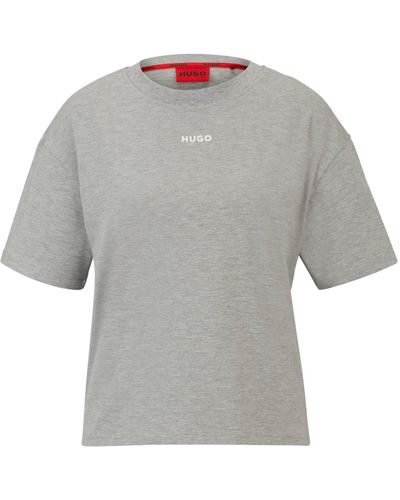 HUGO Relaxed-fit T-shirt With Contrast Logo In Soft Jersey - Gray