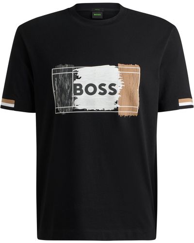 BOSS T-shirt en jersey de coton avec motif artistique emblématique - Noir