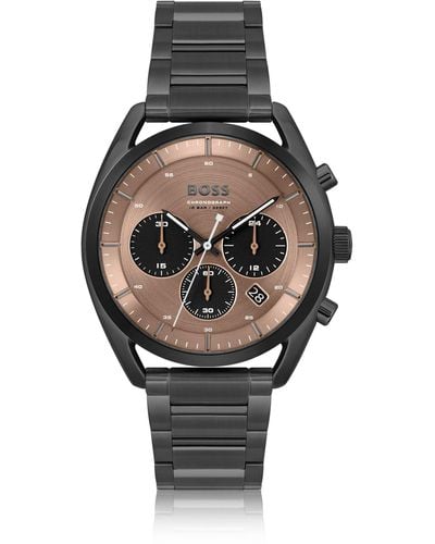 BOSS Black-plated Chronograph Watch With Brown Dial - Grey