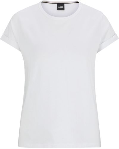 BOSS T-Shirt aus Baumwoll-Jersey mit umgeschlagenen Ärmelbündchen - Weiß