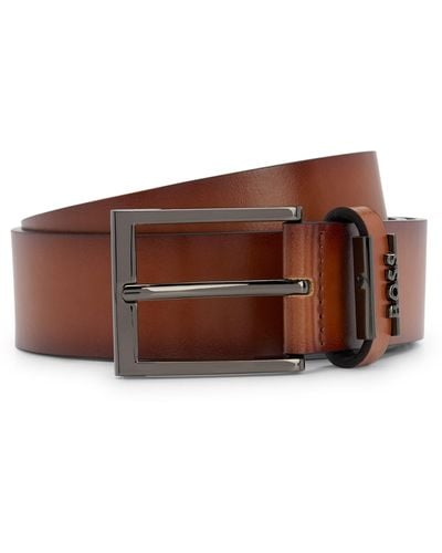 BOSS Italian-leather Belt With Logo Keeper - Brown