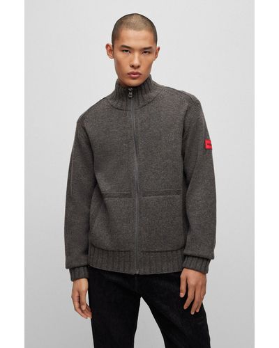 HUGO Relaxed-fit Cardigan In A Wool Blend - Grey