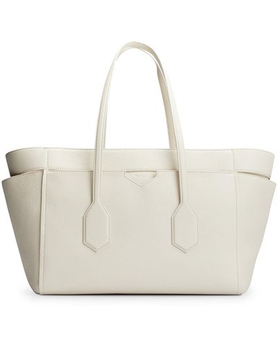 BOSS by HUGO BOSS Tote Bag In Grained Leather With Emed Logo - White