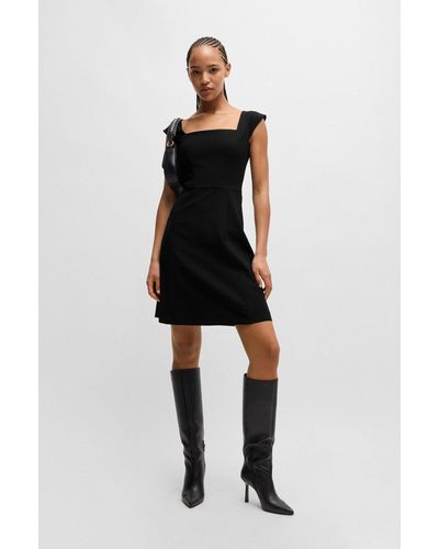 HUGO Square-neck Dress In Stretch Fabric - Black