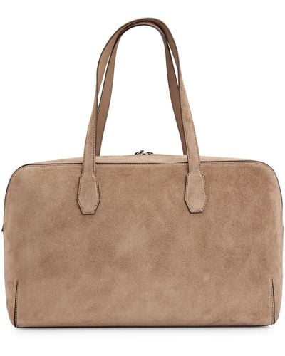 BOSS Leather Holdall With Two-way Zip - Natural