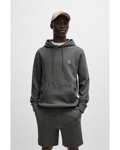 BOSS Cotton-terry Hoodie With Logo Patch - Grey