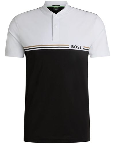 BOSS X Matteo Berrettini Slim-fit Polo Shirt With Bomber Collar - Black